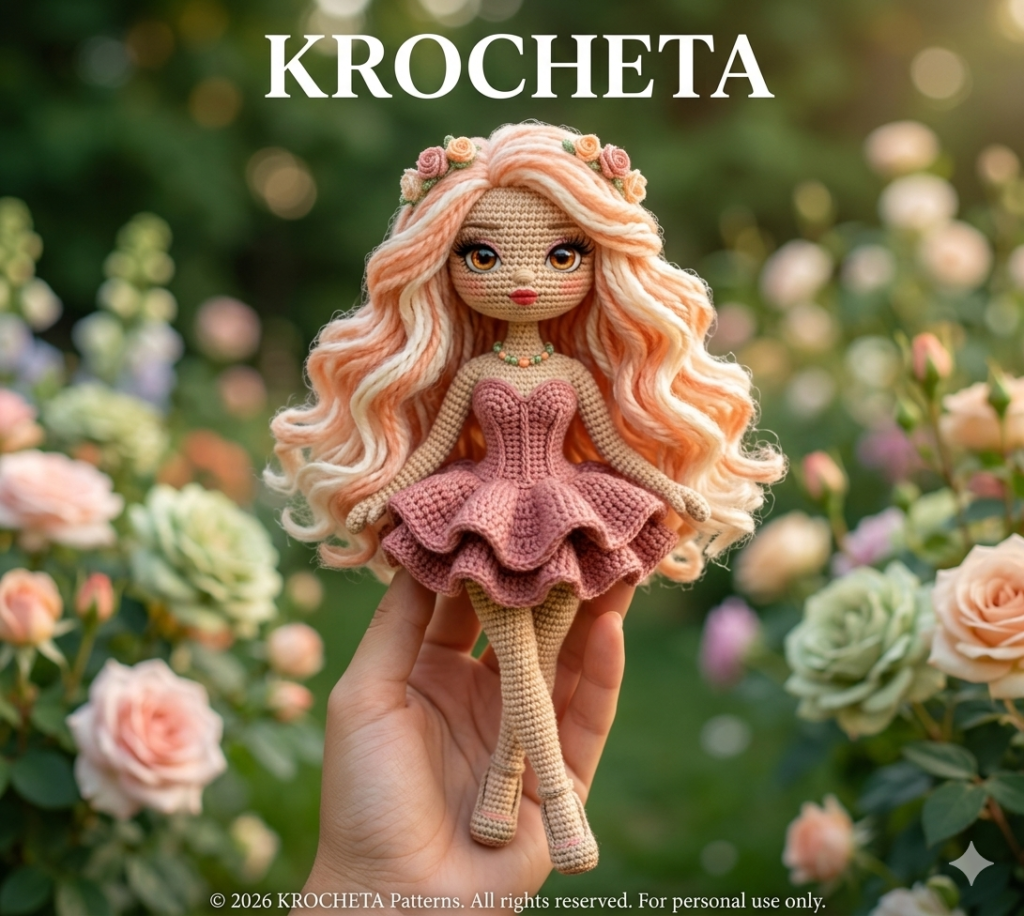 Free Luxury Amigurumi Pattern: The ‘Ballet Rose’ Advanced Crochet Doll Tutorial by KROCHETA